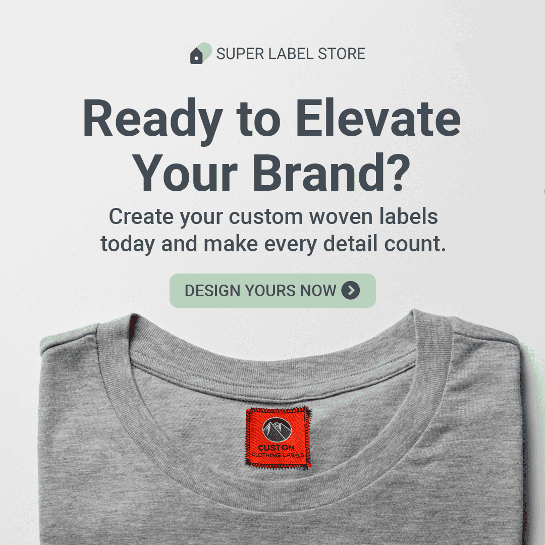 Gray T-shirt with a red neck label beneath Ready to Elevate Your Brand and Design Yours Now promotional text.
